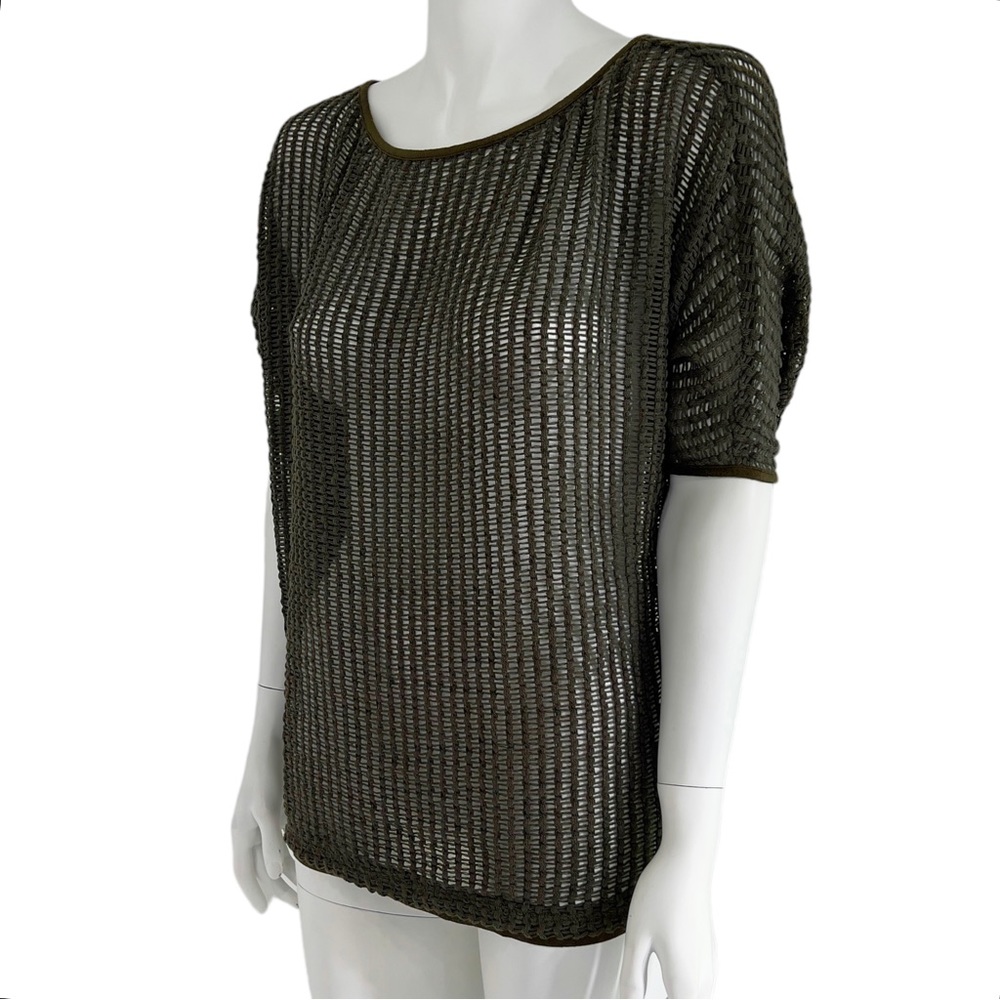 SW3 Bespoke Short Sleeve Oversize Fishnet Tunic Top Cover Up Dark Green size S